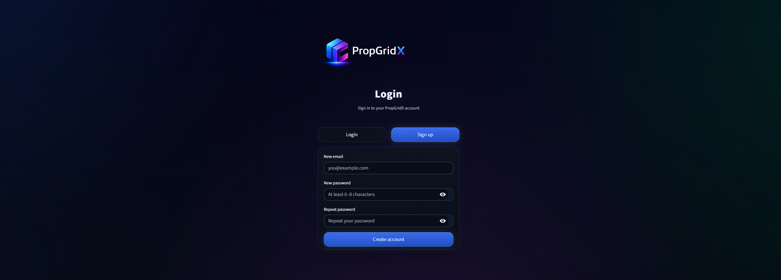 PropGridX Registration ekranas