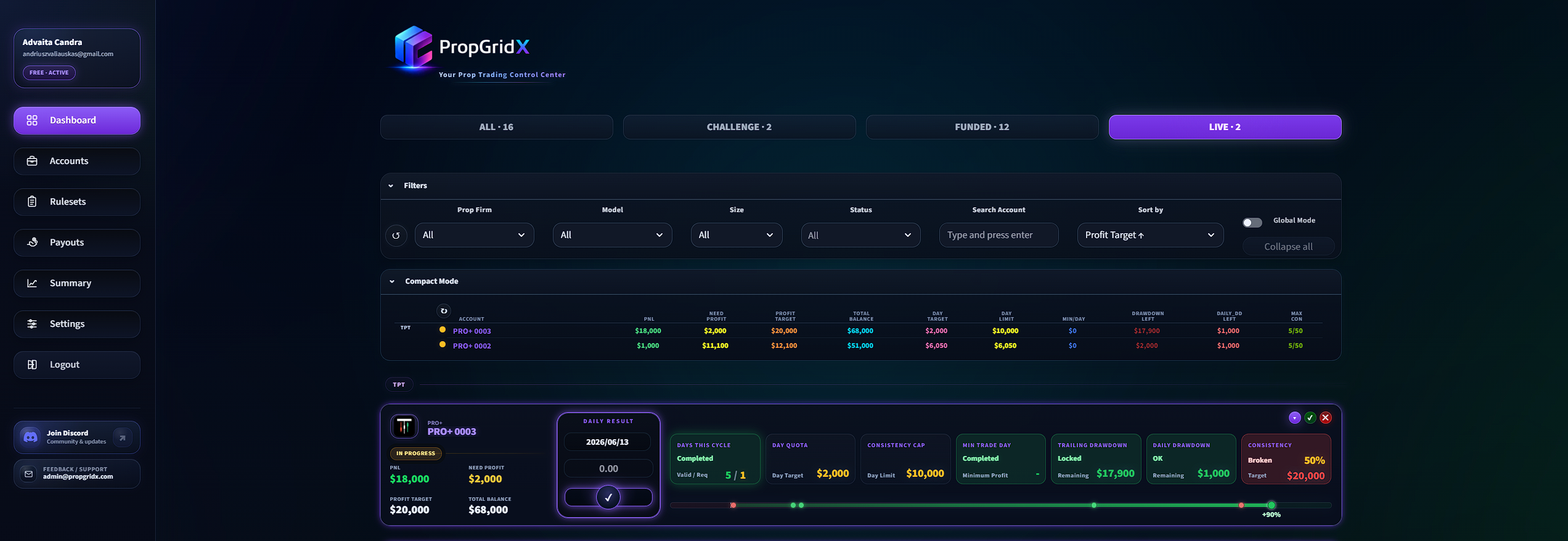 PropGridX Compact mode ekranas
