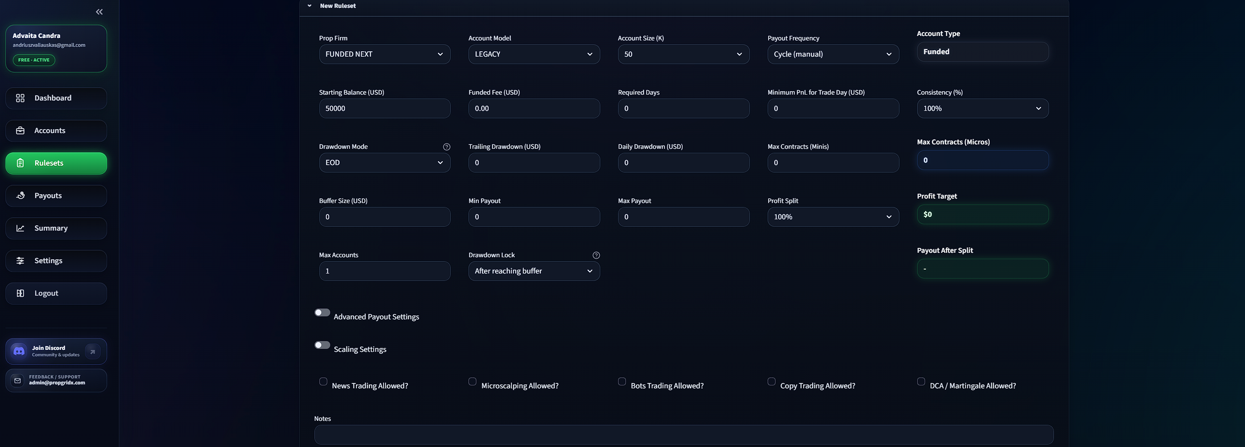 PropGridX Ruleset editor ekranas